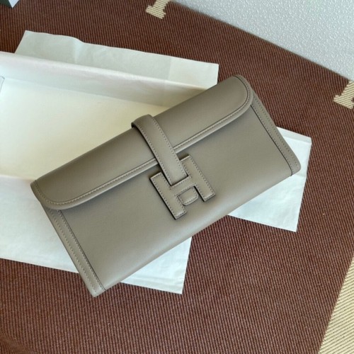 Hermes Original Jige Swift Leather Clutch 37088 grey