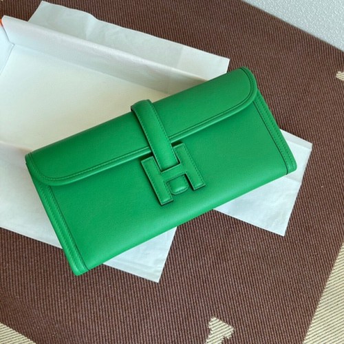 Hermes Original Jige Swift Leather Clutch 37088 green