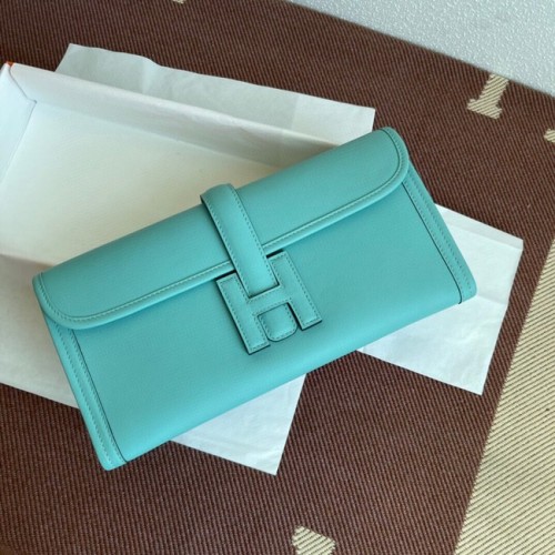 Hermes Original Jige Swift Leather Clutch 37088 jasnoniebieska