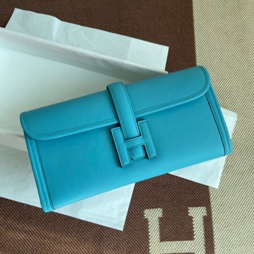 Hermes Original Jige Swift Leather Clutch 37088 sky blue
