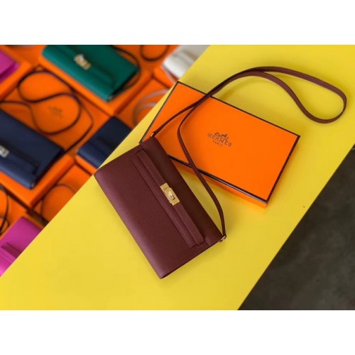 Hermes Original Kelly Espom Leather To Go WOC Bag H4087 Burgundy