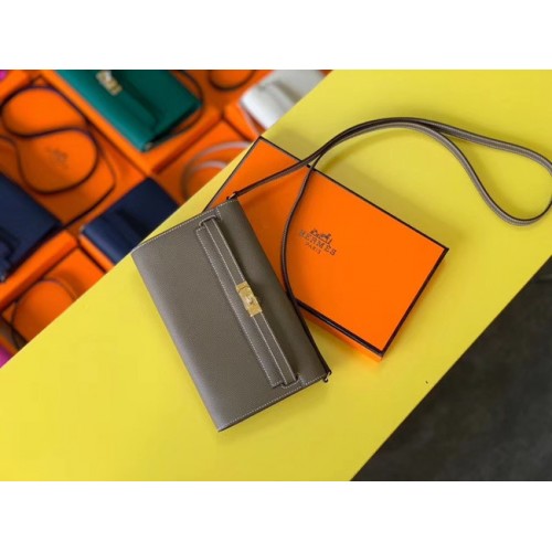 Oryginalna torba Hermes Kelly Espom Leather To Go WOC H4087 ciemnoszara