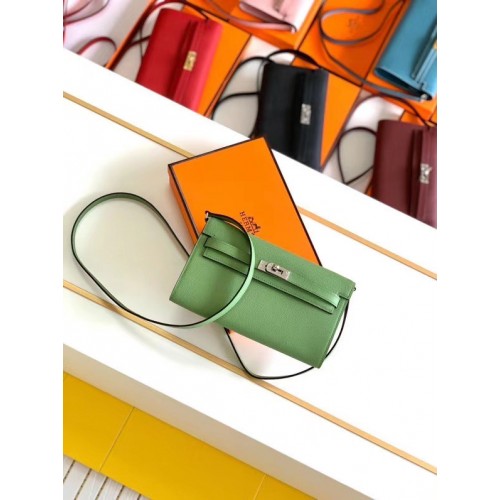 Hermes Oryginalna torba Kelly Espom Leather To Go WOC Bag H4087 zielona