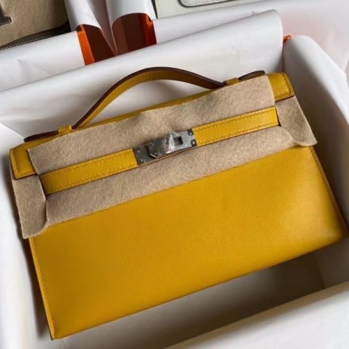 Hermes Original Swift Leather KEL2278 żółty i metal w odcieniu srebra
