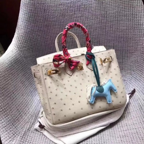 Torebka Hermes Birkin ze skóry strusia BK35 kremowo-biała