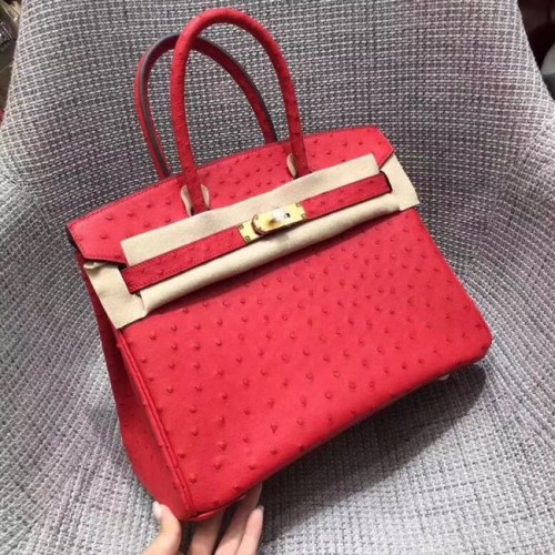 Torebka Hermes Birkin ze skóry strusia BK35 czerwona