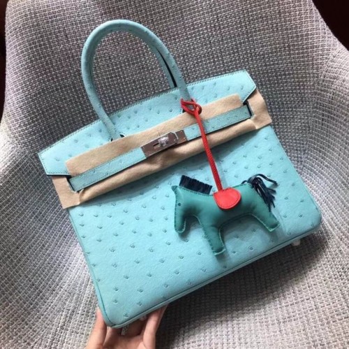Torebka Hermes Birkin ze skóry strusia BK35 w kolorze błękitnym