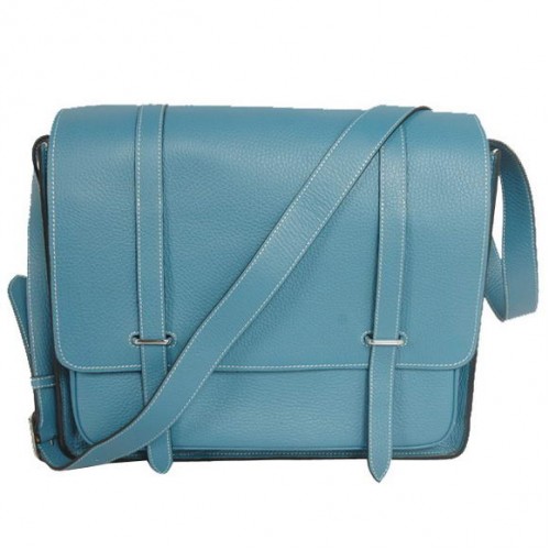 Torba listonoszka Hermes Steve 35 cm Clemence Leather Blue
