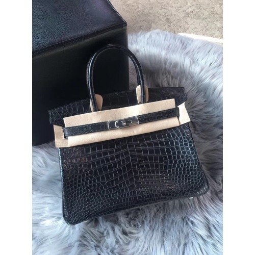 Oryginalna torebka Hermes Birkin wykonana w 100% ze skóry krokodyla, ręcznie robiona BK350 BLACK