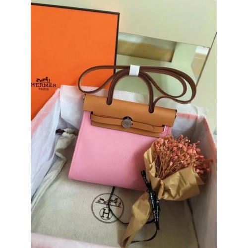 Hermes mini Herbag Original Canvas Leather Calfskin 45987 pink&brown