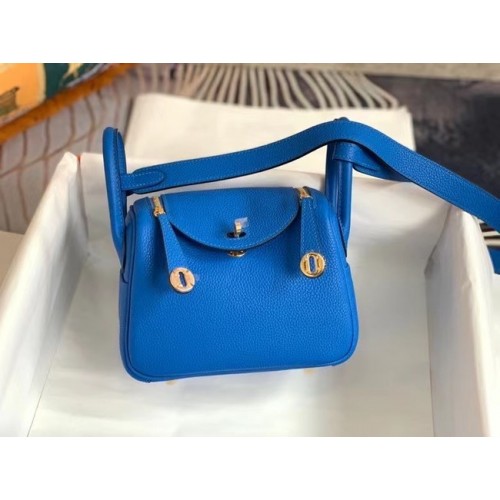 Hermes mini Lindy Original Togo Leather Bag OLD19 Electric blue