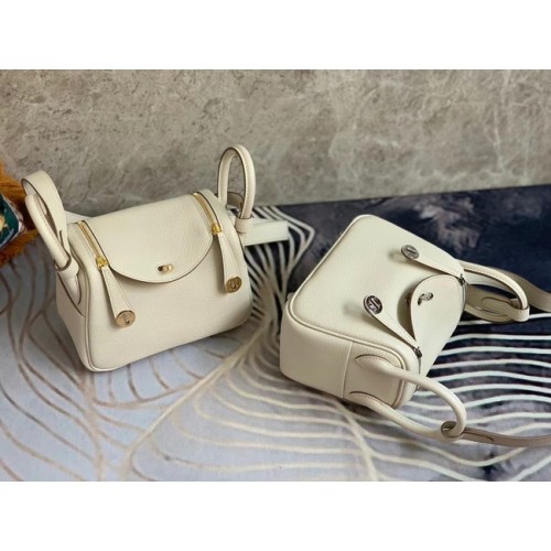 Hermes mini Lindy Original Togo Leather Bag OLD19 Pearl White