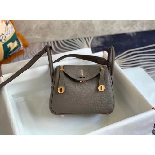 Hermes mini Lindy Original Togo Leather Bag OLD19 ciemnoszary