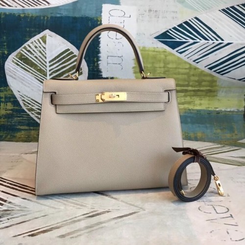Oryginalna torebka Hermes Kelly Epsom Leather KL32 Beige