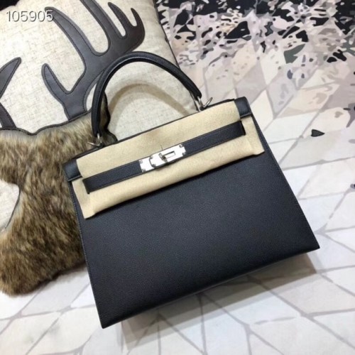 Oryginalna torebka Hermes Kelly Epsom Leather KL32 w kolorze czarnym