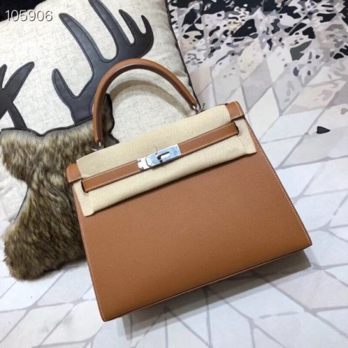 Oryginalna torebka Hermes Kelly Epsom Leather KL32 brązowa
