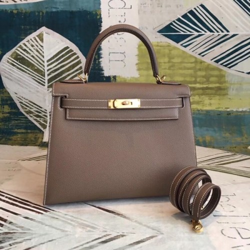 Oryginalna torebka Hermes Kelly Epsom Leather KL32 ciemnoszara