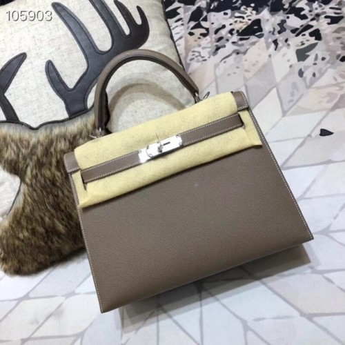 Oryginalna torebka Hermes Kelly Epsom Leather KL32 ciemnoszara