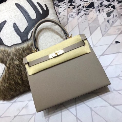 Oryginalna torebka Hermes Kelly Epsom Leather KL32 w kolorze szarym