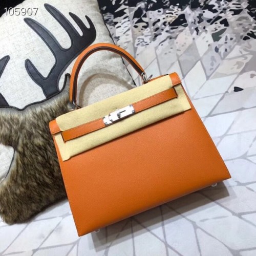 Oryginalna torebka Hermes Kelly Epsom Leather KL32 pomarańczowa