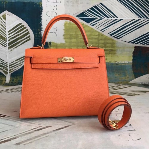 Oryginalna torebka Hermes Kelly Epsom Leather KL32 pomarańczowa