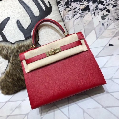 Oryginalna torebka Hermes Kelly Epsom Leather KL32 czerwona