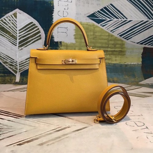 Oryginalna torebka Hermes Kelly Epsom Leather KL32 żółta