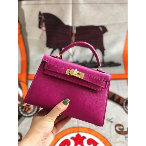 Hermes original mini Kelly chevre mysore K19CM rose&Gold Metal