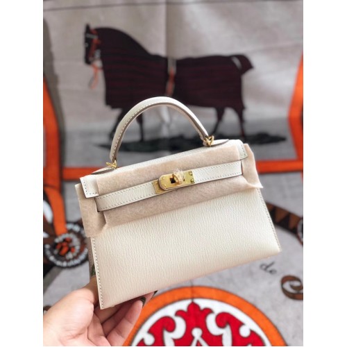Hermes original mini Kelly chevre mysore K19CM white&Gold Metal