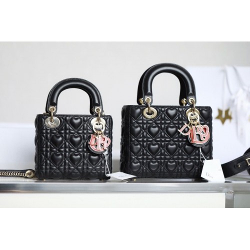 LADY DIOR MY ABCDIOR BAG Cannage Heart Oryginalna torebka z jagnięcej skóry M0539O Czarna
