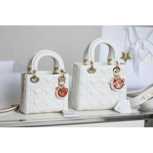 LADY DIOR MY ABCDIOR BAG Cannage Heart Oryginalna torebka z jagnięcej skóry M0539O Biała