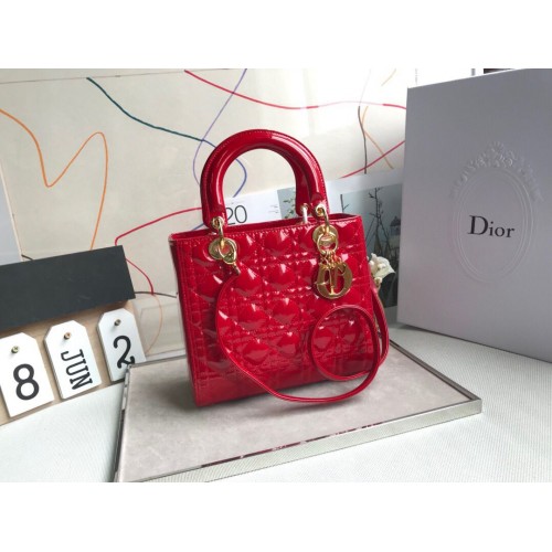 LADY DIOR MY ABCDIOR Torebka ze skóry lakierowanej Czerwona M05389 Złota