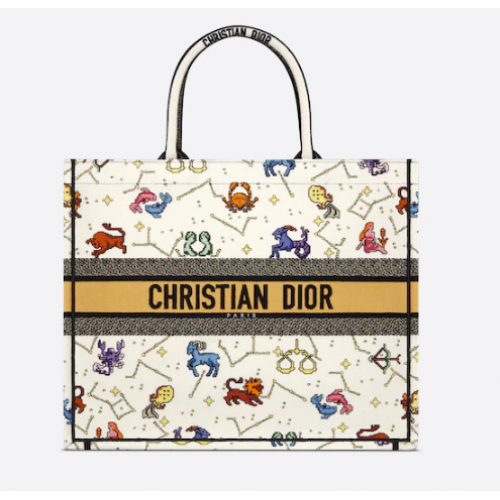 Duża torba Dior na książki Latte wielokolorowa Dior Pixel Zodiac haftowana M1286ZRTY