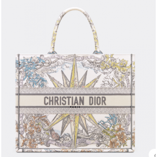 Duża torba Dior Book Bag, biała, wielokolorowa, haft Reve dInfini M1286Z