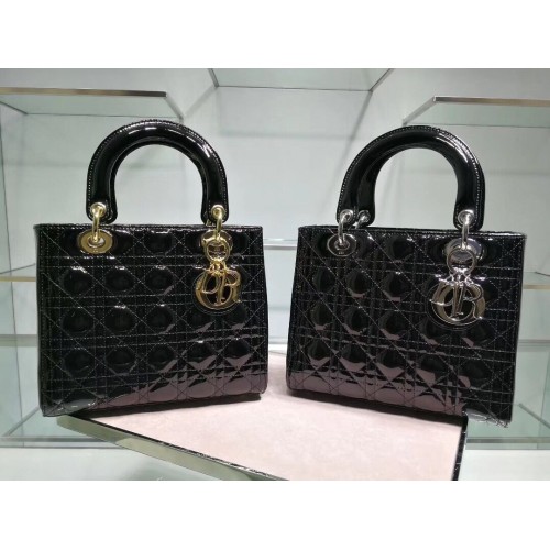 Torebka Lady Dior z lakierowanej skóry cielęcej Cannage, oryginalna skóra CAL44550, czarna