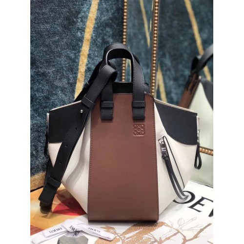 Torba hamakowa Loewe Small Bag, oryginalna skóra A6887, brązowo-biało-czarna