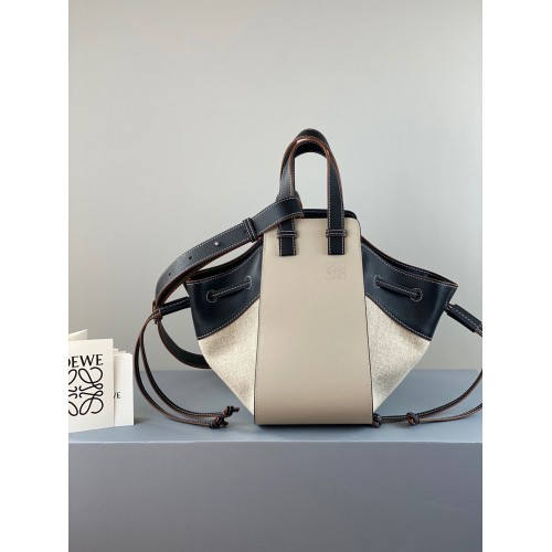 Torba hamakowa Loewe Small Bag, oryginalna skóra A6887, kremowo-biało-czarna