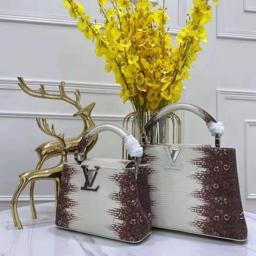 Louis Vuitton CAPUCINES PM Original Lizard Leather M52386 Biały