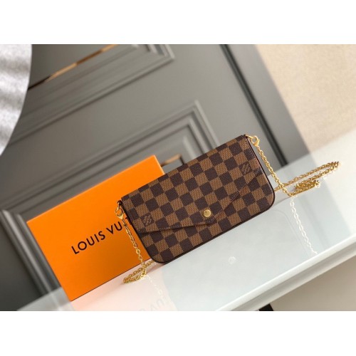 Louis Vuitton Damier Ebene Płótno Oryginalna Skórzana Torba Pochette N63032 Czerwona