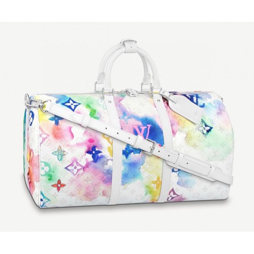 Louis Vuitton KEEPALL 50 BANDOULIERE M45758 Ink and Wash White