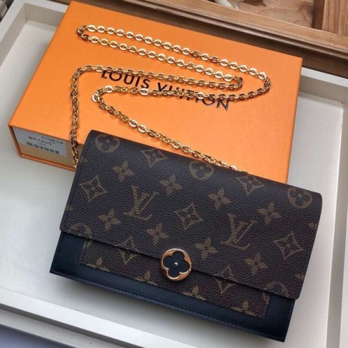 Portfel Louis Vuitton Monogram Canvas FLORE z łańcuszkiem M67404 czarny