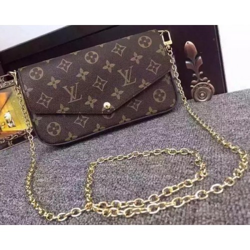 Portfel Louis Vuitton Monogram Canvas Felicie Chain Wallet M61276 Czarny