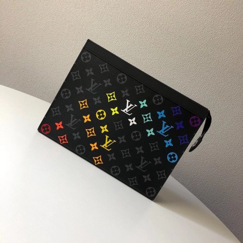 Louis Vuitton Monogram Eclipse POCHETTE VOYAGE MM M61692 Ręcznie rysowana tęcza