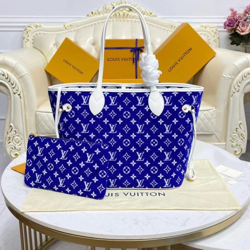 Louis Vuitton Original Leather Monogram Canvas Neverfull MM M46220 Niebieski