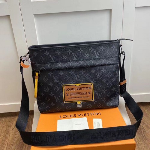 Louis Vuitton Oryginalna skórzana torba listonoszka Eclipse Messenger PM Voyager M48219 w kolorze kawy
