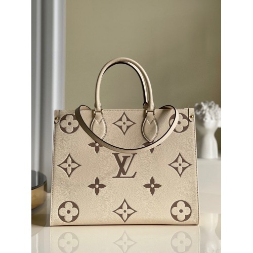 Louis Vuitton Original Onthego średnia torba typu tote w kolorze kremowym M45495 Brązowe logo