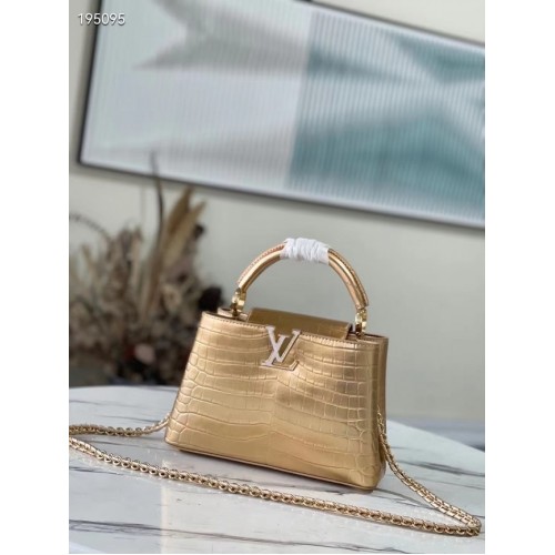 Louis Vuitton skóra krokodyla CAPUCINES BB M48865 złoto
