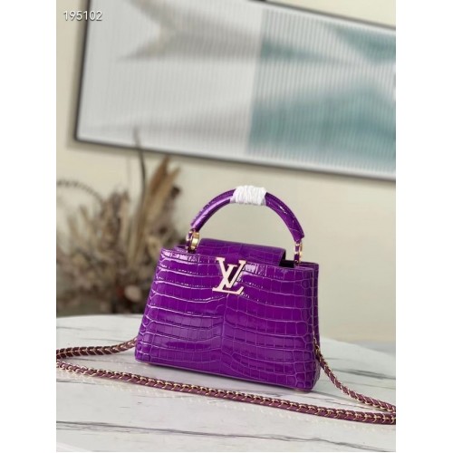 Louis Vuitton skóra krokodyla CAPUCINES BB M48865 fioletowy
