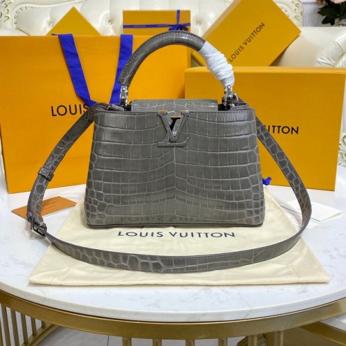 Louis Vuitton skóra krokodyla CAPUCINES BB M81190 ciemnoszary