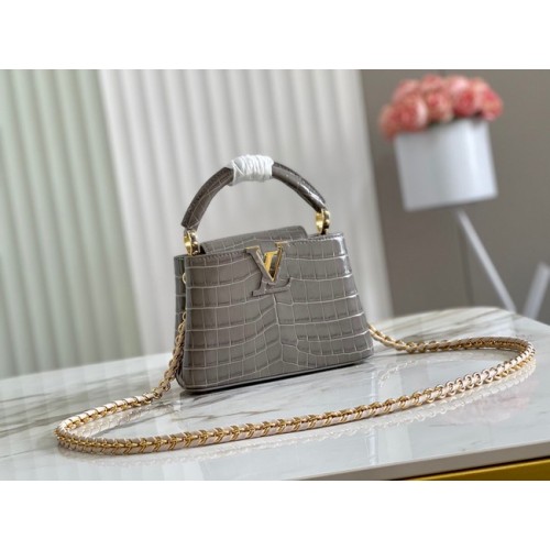 Louis Vuitton skóra krokodyla CAPUCINES MINI M81190 szary